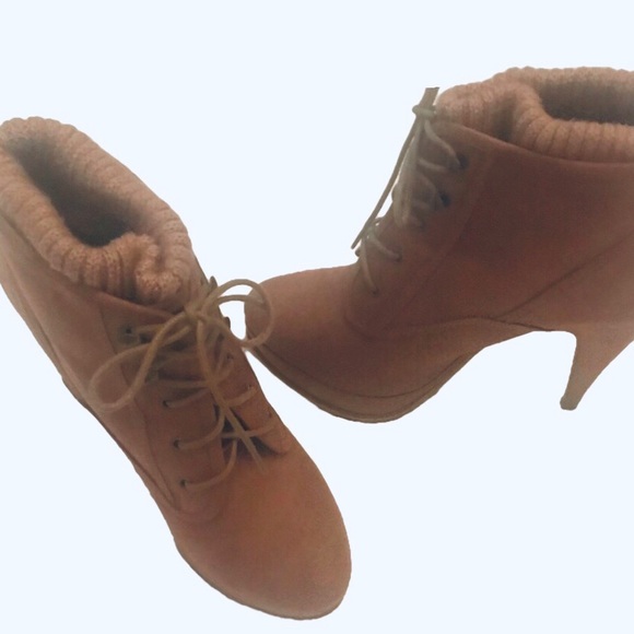 Sahara Shoes - Sahara Suede lace up booties knitted sweater trim